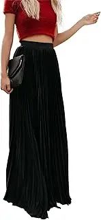 [Aosufei] Women's High Waist Chiffon Pleated Skirt Casual Loose Flowy Solid Skirt Elastic Waist Flared Maxi Skirts