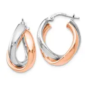 Ss/Gold Plated Sterling Silver Rose Gold-Plated Double Hoop Earrings