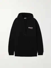 [Balenciaga] Balenciaga - Embroidered Printed Cotton-jersey Hoodie - Black - L L Black