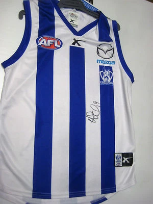 NTH MELB- ANDREW SWALLOW SIGNED HOME JERSEY UNFRAMED + PHOTO PROOF + C.O.A