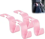Amooca Universal Car Headrest Hooks, Car Organizer Hanger Storage Hooks for Bag Purse Cloth Grocery (Pink Set of 4)