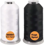 Set of 2 (White + Black) Polyester Machine Embroidery Thread Huge Spool 5000M-AU