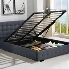 Levede Double Bed Frame Fabric Mattress Base Gas Lift Storage Platform Dark Grey