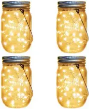 Solar Lantern Mason Jar Hanging Lights,4 Pack 30 Led Fairy Firefly Starry Str...