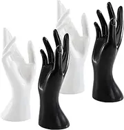 Okllen 4 Pack Female Mannequin Hand, Hand Ring Display Stand Jewelry Organizer Bracelet Bangle Necklace Holder for Hand Chain, Finger Ring, Glove, White & Black, Right Hands
