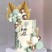 Flower Cake Topper Gold Palm Leaves Balls Cake Decoration for Baby Shower Birthday Party (babysbreath flower)