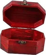HAWILLOSCH Box Vintage Wood Portable Storage Box with Octagonal Flip Lid Handheld Organizer for Home Office and School Sturdy Decorative Chest for Treasures and Jewelry