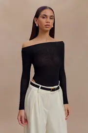 Colette Boat Neck Mesh Top - Black