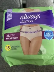 Always Discreet Incontinence Underwear for Women Sz XL Maximum 15 Underwear