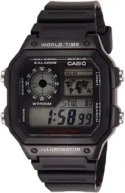 Casio AE1200WH-1A Men's Black Resin Strap World Time Chrono Alarm Digital Watch