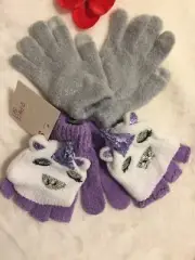 So Girls Unicorn Purple/Grey Gloves 2-piece Set Screen-Touch Winter New