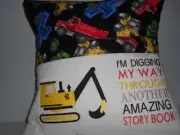 Crane, Digging my way thru a Good Book, Reading Pillow with book pocket.