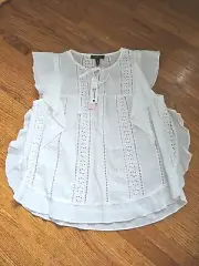 Nwt AQUA Flutter Sleeve Top Women's Xs White Cotton Top Shirt Sleeveless $68