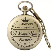 Steampunk To My Grandson I Love You Men Boy Quartz Analog Pocket Watch Chain