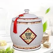 GSKFXJ Traditional Chinese Ceramic Rice Bucket With Lid, 5kg/11lbs, Ideal for Rice, Grains, Tea