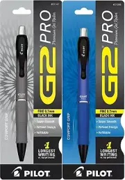 Pilot G2 Pro Premium Gel Rollerball RT Pen, 0.7mm Fine, Black Ink, Set of 2