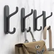 4 PCS Coat Hook Adhesive Towel Hook Heavy Duty Wall Mounted Black Black 4 pcs
