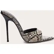 Snake Pu Point Toe High Stiletto Heeled Mules, Snake Print