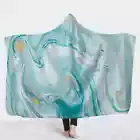 Sand And Light Blue Water 3D Hooded Blanket Wearable Flannel Throw Blanket Cloak