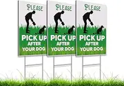 3X Sign Pick Up After Your Dog - Single Sides Printed 8x12 inch No Dog Poop Plastic Signs for Yard - Sign Clean Up After Your Dog with Metal Wire H-Stakes - Please No Dog Signs No Pooping and Peeing