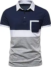 [Generic] Casual Lapel Collared Waffle Shirts Patchwork Pocket T-Shirts Tees Loose Button Golf Athletic Shirt