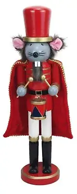 Wooden Christmas Nutcracker,15", KING OF MICE,MOUSE IN RED & GOLD CAPE & HAT,P&T