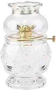 Hurricane Crystal Oil Lamp for Indoor Use Buddha Front Light w/Glass Lampshade Antique Kerosene Lamp Beautiful Lotus Light Holder Ultra Pure Paraffin Lamp for Emergency Lighting Oil Lantern