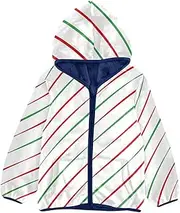 [GuoChe] Kid Fleece Jacket Merry Christmas Holiday Red Green Lines Toddler Boy Coat Navy Blue Baby Zip Sweatshirt 3-10T