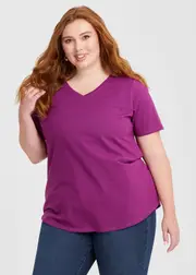 [Virtuelle] Taking Shape Good Earth Australian Cotton V-neck T-shirt Size 16 in Vivid Viola - Plus Size Women's Clothing Vivid Viola