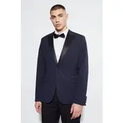Mens Navy Skinny Tuxedo Single Breasted Suit Jacket