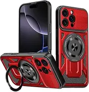 BEENTRYS Magnetic Ring Holder Case for iPhone 15 Cover,Kickstand Stand Magnetic Car Mount Men Women Heavy Duty Shockproof Drop Military Grade Protective TPU PC Phone Case-Red