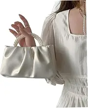 [AZIDWERYQ] Pearl Purse Large Capacity Pearl Bag with Adjustable Shoulder Strap White Purse Soft Ruched Crossbody Evening Bag White for Women Party Supplies Purses for Women