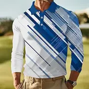 Men's Abstract Geometic Polo Long Sleeve Polo Shirts Lapel Business Casual Outdoor Athleisure Daily Wear 3D Print Buttons Spring Fall Winter Blue Green Dark Bl
