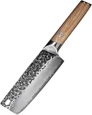 MITSUMOTO SAKARI 18 cm Japanese Nakiri Chef Knife, Professional Hand Forged Vegetable Kitchen Knife, Super Sharp High Carbon Stainless Steel Japanese Chef's Knives (Pakkawood Handle)