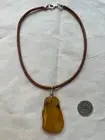 Large Genuine Raw Amber & 925 Sterling Silver with Genuine Leather cord Necklace