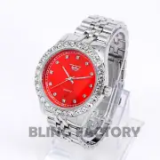 Luxury Hip Hop Lab Diamond Silver PT Red Dial Metal Band Wrist Fashion Watch