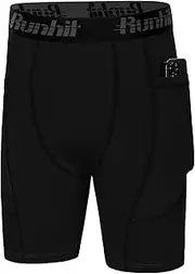 [Runhit] Youth Boys' Compression Shorts,Boys Performance Athletic Base Layers Underwear Sports Shorts Side Pocket Black M
