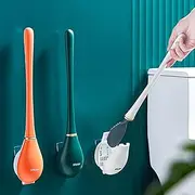 Modern Flexible Silicone Toilet Caspas for Home|Silicone Toilet Brush & Holder|Auto Open/Close,with Drainage Holes,for Dead Corner Clean (Green)