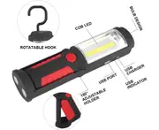 Rechargeable Led Work Light With Magnetic Led Torches 2200Mah Cob Led 650Lm For Auto Garage Workshop Camping Diy(Red)