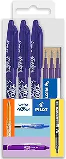 Pilot Frixion Heat/Friction Erasable Rollerball Pen FR7 - Medium Line 0.7mm Tip Nib - Pillow Pack of 3 Pens + 3 Refills (Violet)