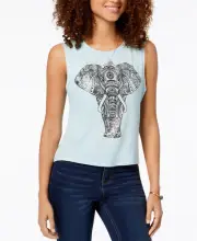 Rebellious One Juniors' Graphic Tank Top Sleeveless Size XS Pullover Light Blue
