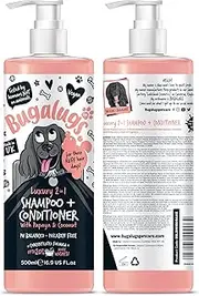 BUGALUGS Dog Shampoo Luxury 2 in 1 Papaya & Coconut Dog Grooming Shampoo Products for Smelly Dogs with Fragrance, Best Puppy Shampoo, Professional Groom Vegan pet Shampoo & Conditioner