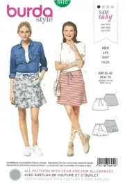 Burda 6410 A-Line or Flared Mini Skirt w Pockets, Drawstring Waist Sz 6-16 UNCUT
