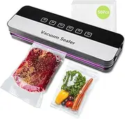 Automatic Vacuum Sealer Machine, 6-in-1 Food Saver with Dry & Moist Sealing Modes, Built-in Cutter, 50 Bags, UV Rays, LED Lights,Easy Cleaning for Food Preservation & Storage