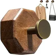 Wooden Coat Hooks for Hanging Heavy Duty and Small Decorative Rustic Black Walnut Hat Adhesive Hanger Hook Wall Mounted with Glue and Nails for Kitchen,Bathroom,Cubicle