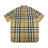 在飛比找蝦皮商城優惠-BURBERRY三色格紋相間設計亞麻短袖襯衫(男款/典藏米)