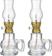 Hortsun 2 Pieces Small Chamber Oil Lamp, Vintage Glass Clear Kerosene Lamp Indoo