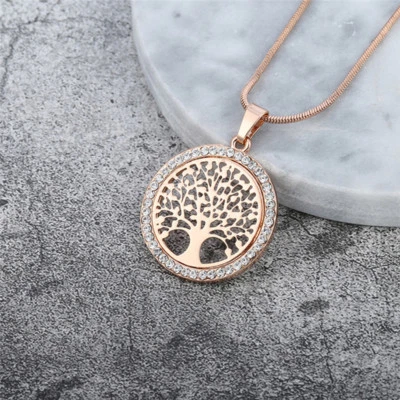 Necklace Tree Of Life Crystal Round Small Pendant Necklace Gold Color