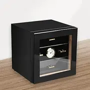 Cigar Humidor Tempered Glass with Front Mounted Hygrometer and Humidifier, Cedar Wood Lined and 3 Layer Drawers