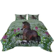 Stunning Horse Art Foal and Flowers Coverlet